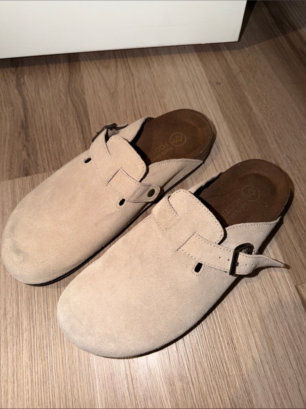 White Mountain Beige Suede Wedge Clog Sandals